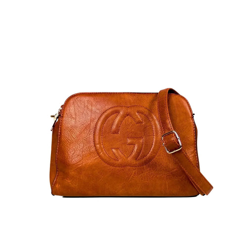 Brown Leather Handbag with Double Zipper MS-8230 - Stile Donna Bags