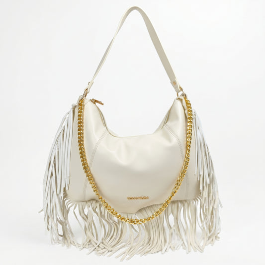 Borsa a tracolla Coconuda Lux con frange e dettagli dorati. by Stile Donna Bags