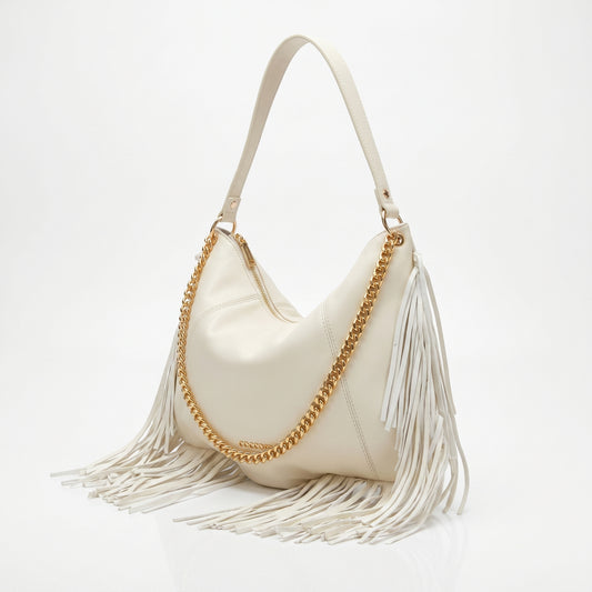 Borsa a tracolla Coconuda Lux con frange e dettagli dorati. by Stile Donna Bags