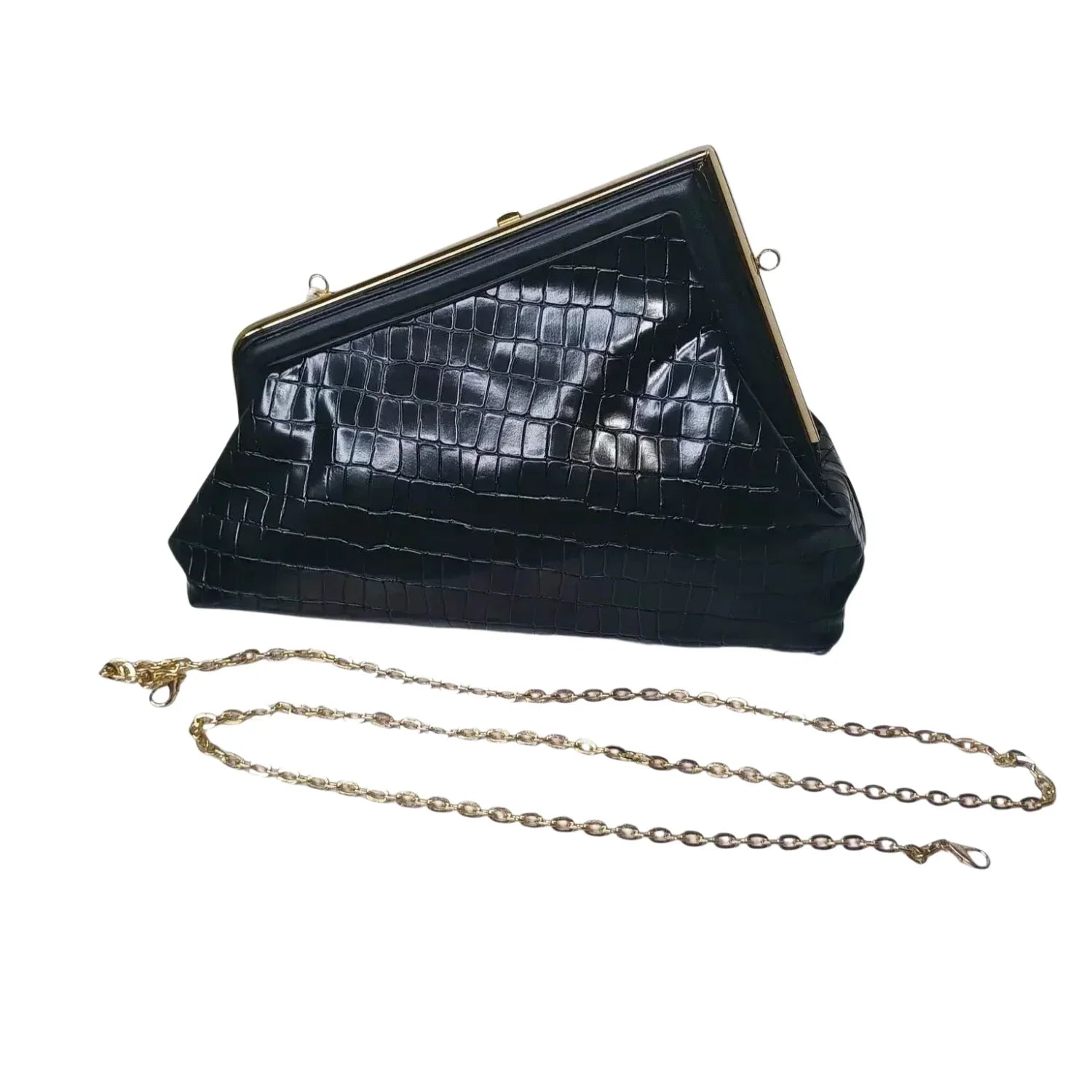 Clutch Bag Nera Effetto Crocodile Skin - clutch nera effetto