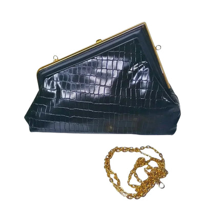 Clutch Bag Nera Effetto Crocodile Skin - clutch nera effetto