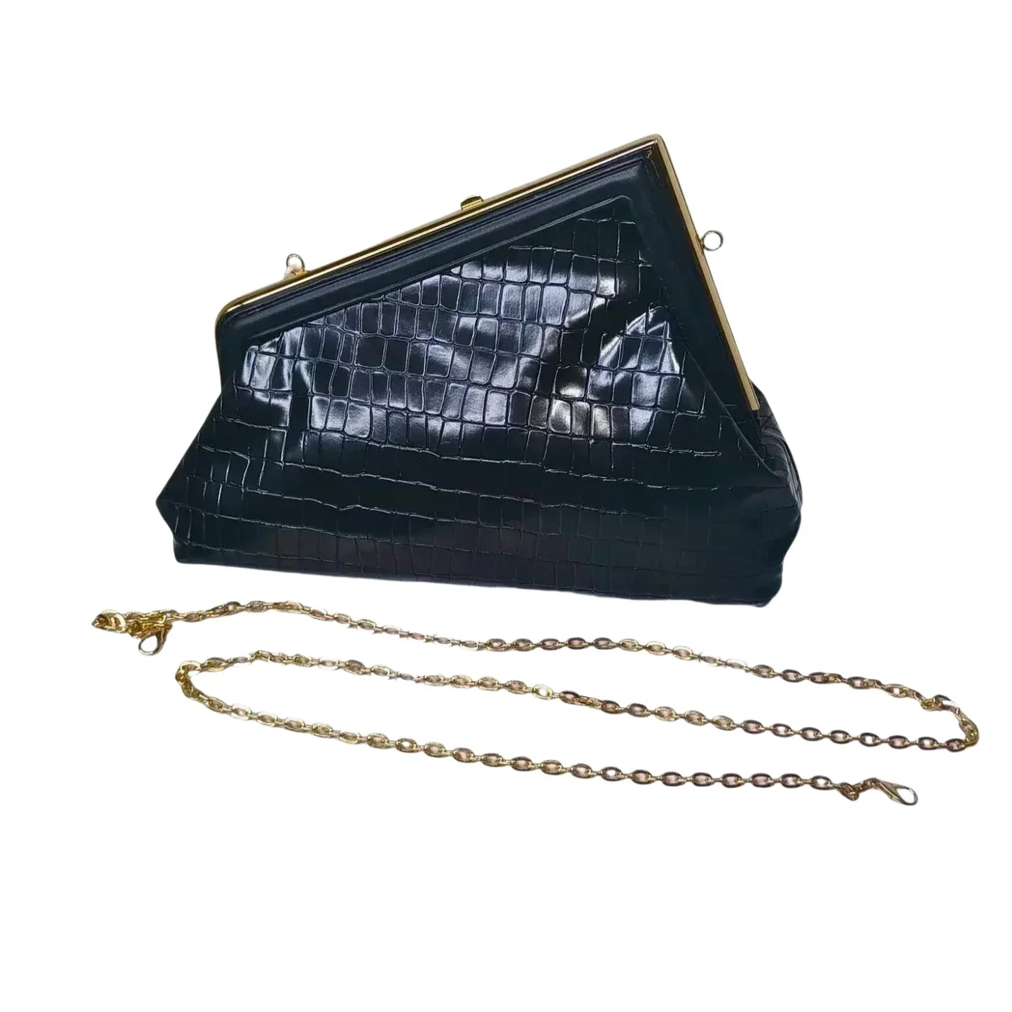 Clutch Bag Nera Effetto Crocodile Skin - clutch nera stampa