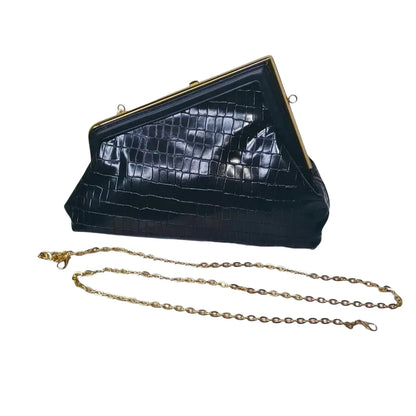 Clutch Bag Nera Effetto Crocodile Skin - clutch nera stampa