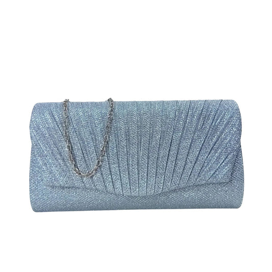 Clutch Bag Scintillante con Strass a Ventaglio - borsa tracolla azzurra