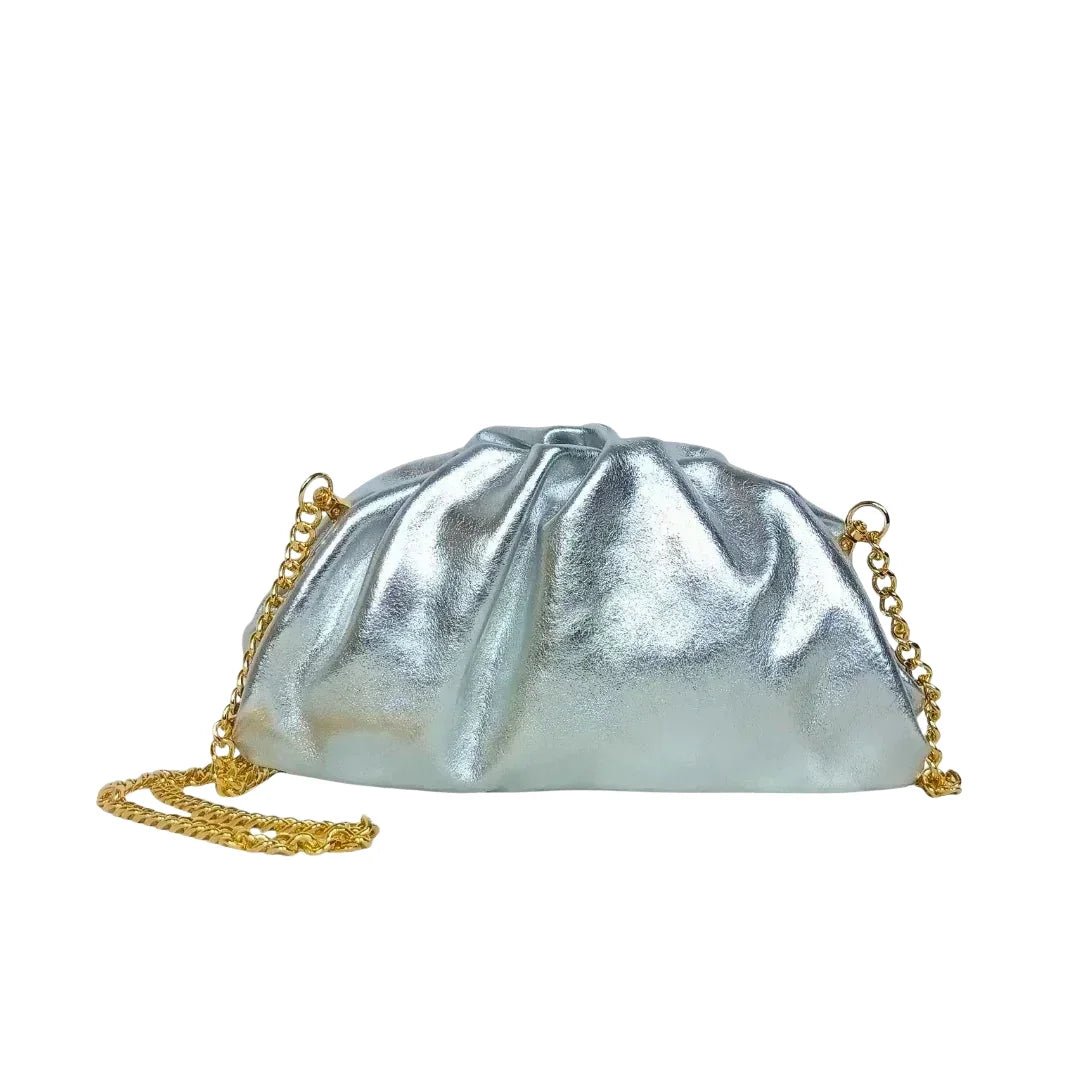 Clutch metallizzata argento in vera pelle - borsa clutch