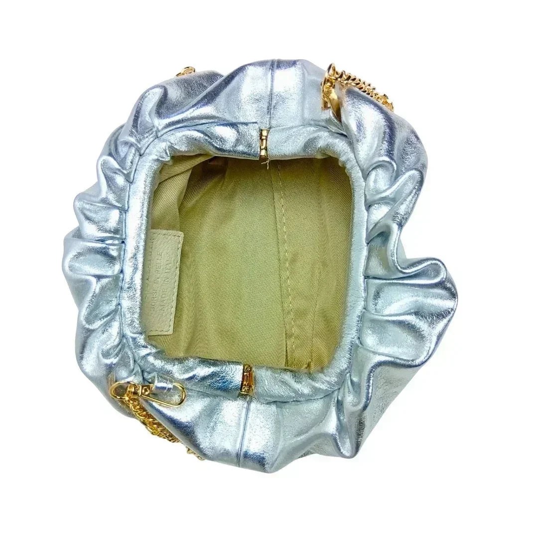 Clutch metallizzata argento in vera pelle - scintillante borsa mini