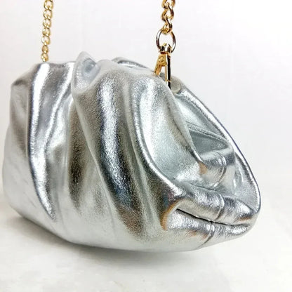 Clutch metallizzata argento in vera pelle - borsetta clutch metallica
