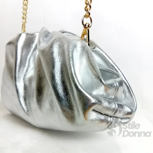Clutch metallizzata argento in vera pelle - borsetta clutch metallica