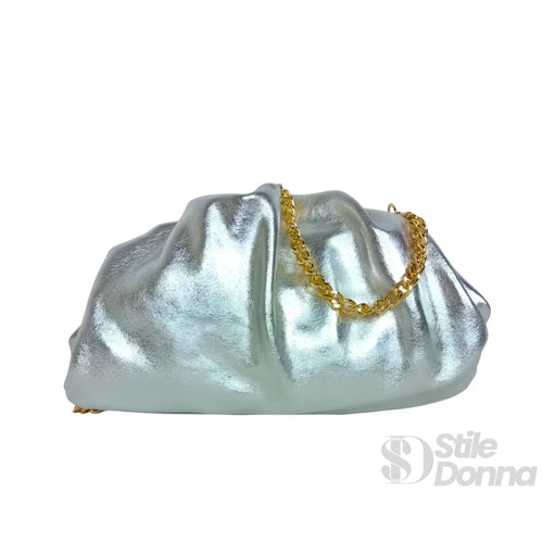 Clutch metallizzata argento in vera pelle - borsa clutch metallica
