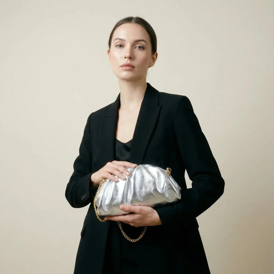 Clutch metallizzata argento in vera pelle - clutch metallico