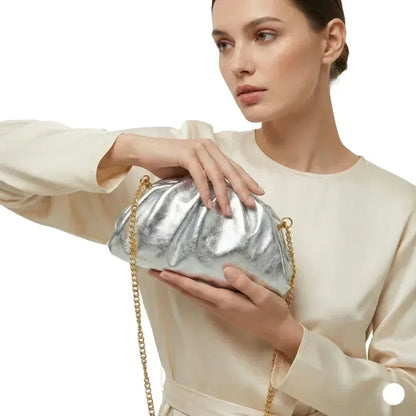 Clutch metallizzata argento in vera pelle - clutch metallico