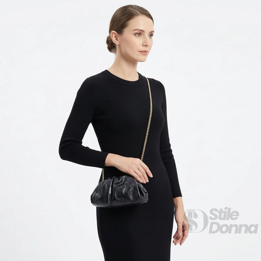 clutch-metallizzata-argento-in-vera-pelle-borsa-a-tracolla-nera-823 - Stile Donna Bags