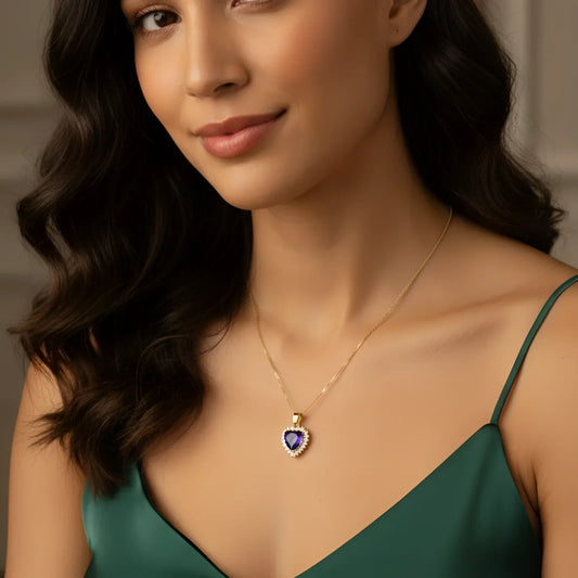 Collana con Aureola e Cuore Viola - delicata collana d’oro