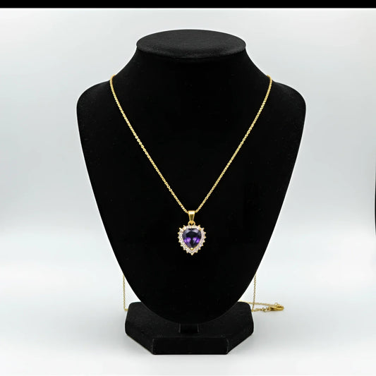 Collana con Aureola e Cuore Viola - collana tonalità dorata