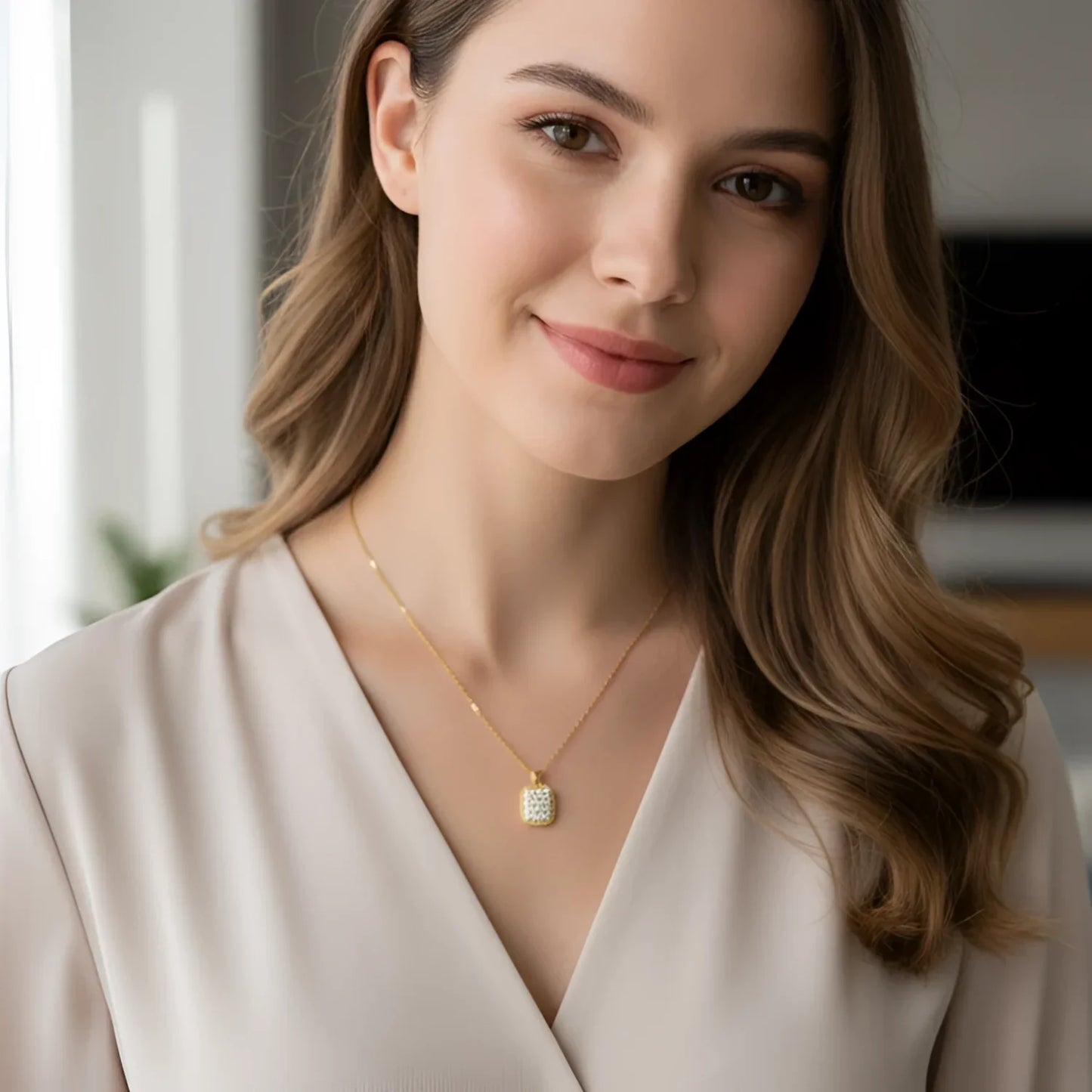 Collana con Pendente Rettangolare Pavé in Oro - delicata collana d’oro