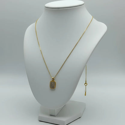 Collana con Pendente Rettangolare Pavé in Oro - collana tono dorato