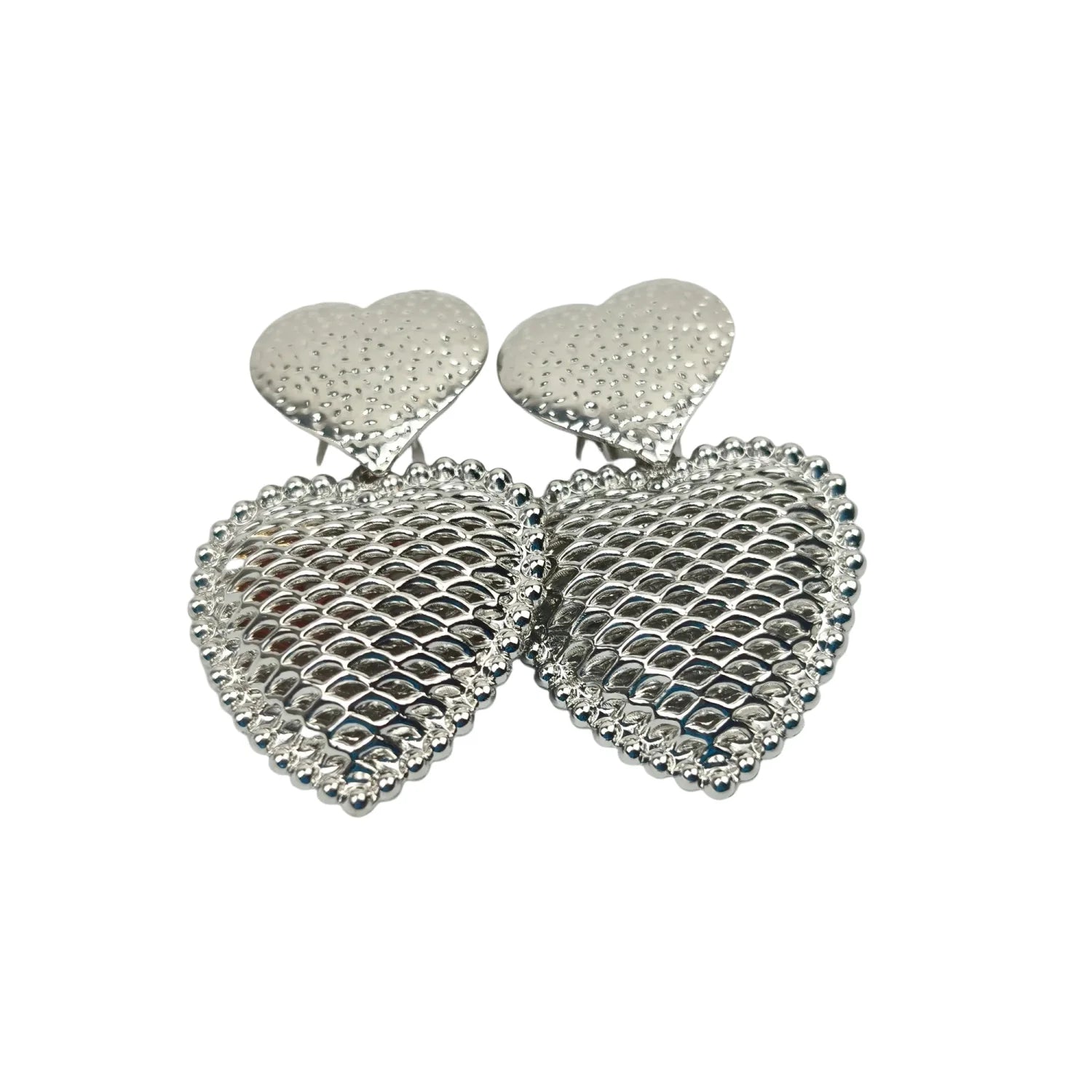 Double heart drop earrings - silver-tone - Stile Donna Bags