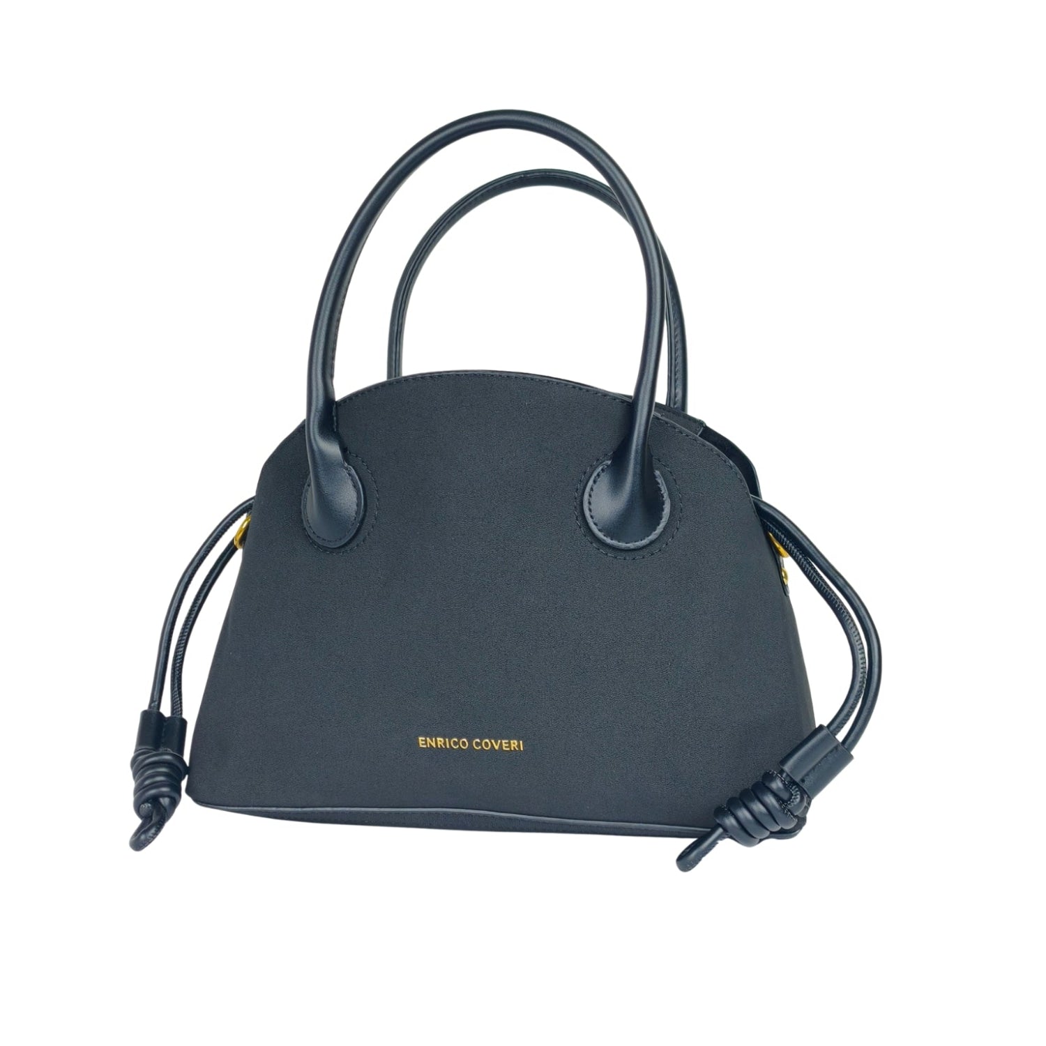 Enrico Coveri Handbag Set with Drawstring Pouch - black leather handbag