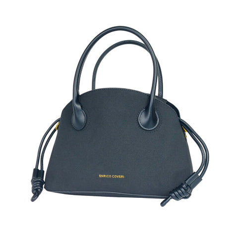 Enrico Coveri Handbag Set with Drawstring Pouch - black leather handbag