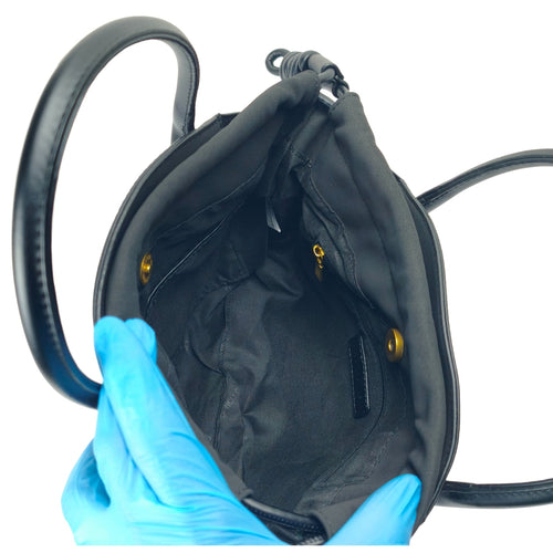 Enrico Coveri Handbag Set with Drawstring Pouch - black leather bucket