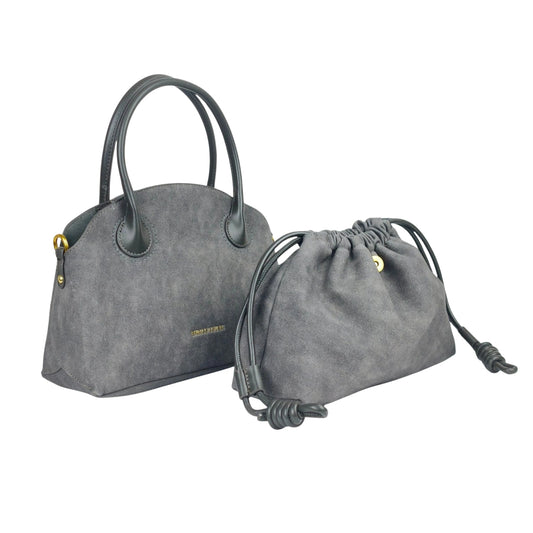 Enrico Coveri Handbag Set with Drawstring Pouch - Gray - gray suede handbag