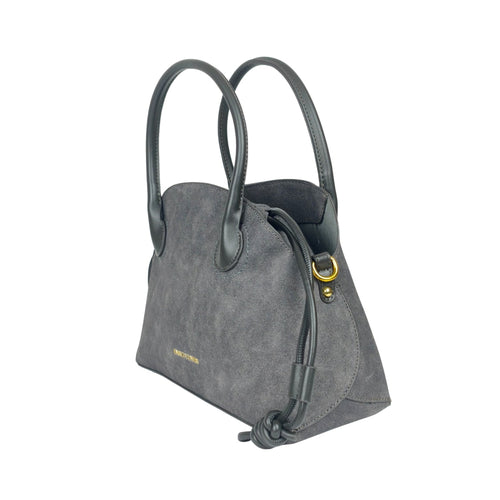 Enrico Coveri Handbag Set with Drawstring Pouch - sleek gray suede