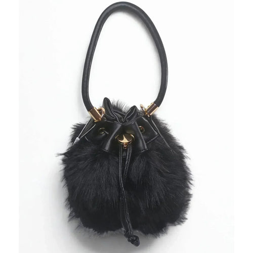 Faux Fur Bucket Bag with Shoulder Strap - MS-8394 - Stile Donna Bags