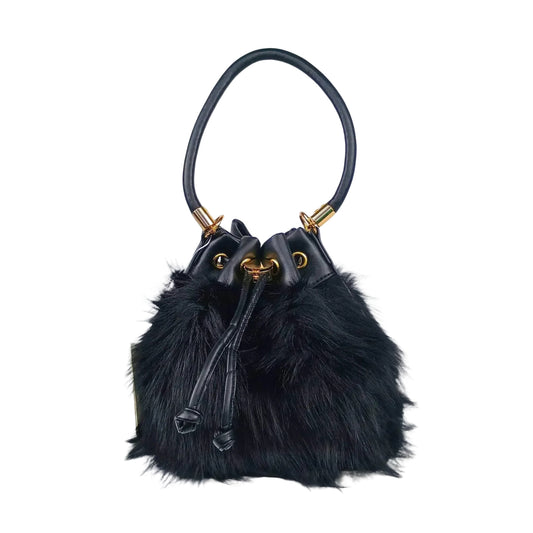 Faux Fur Bucket Bag with Shoulder Strap - MS-8394 - Stile Donna Bags
