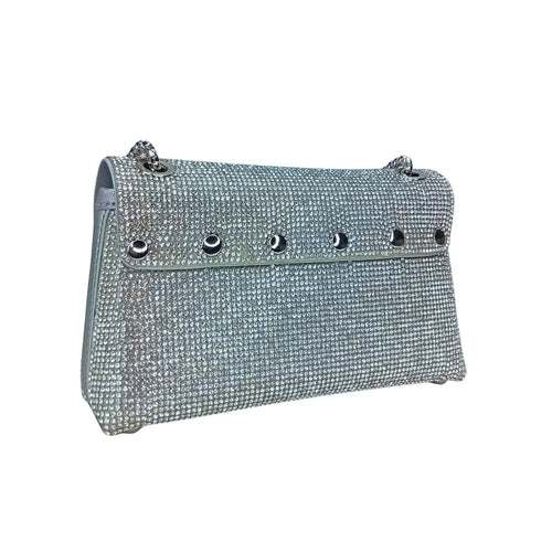 Flap Clutch Bag with Rhinestone Detail - Stile Donna Bags