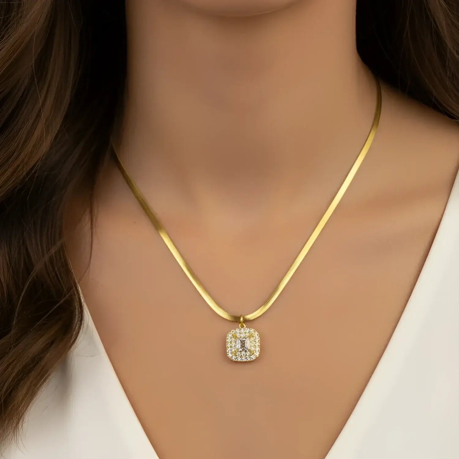 Gold Herringbone Initial Pendant Necklace - gold snake chain