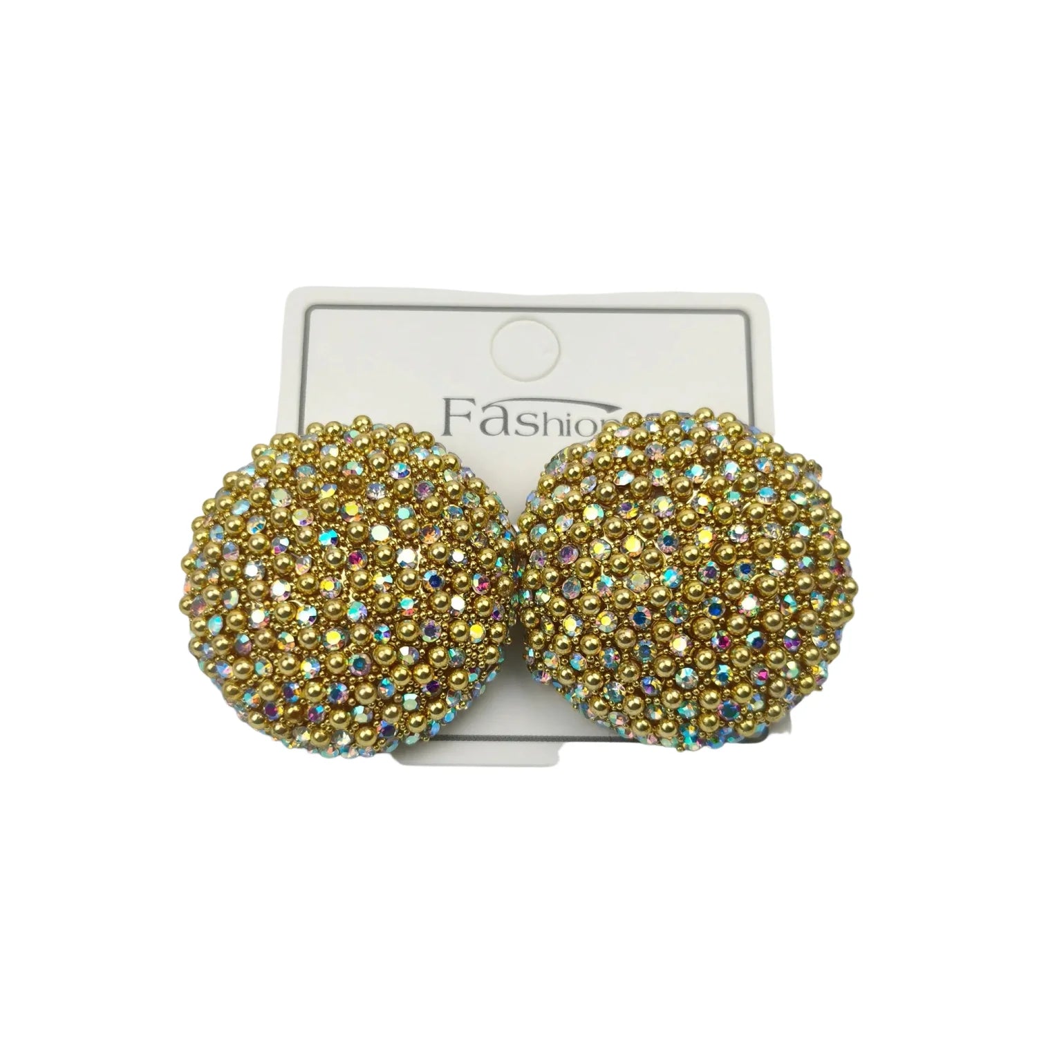 Gold Rhinestone Dome Stud Earrings – Sparkly Statement Jewelry - Stile Donna Bags