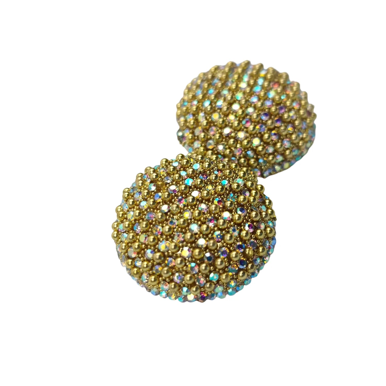 Gold Rhinestone Dome Stud Earrings – Sparkly Statement Jewelry - Stile Donna Bags