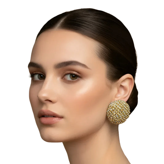 Gold Rhinestone Dome Stud Earrings – Sparkly Statement Jewelry - Stile Donna Bags