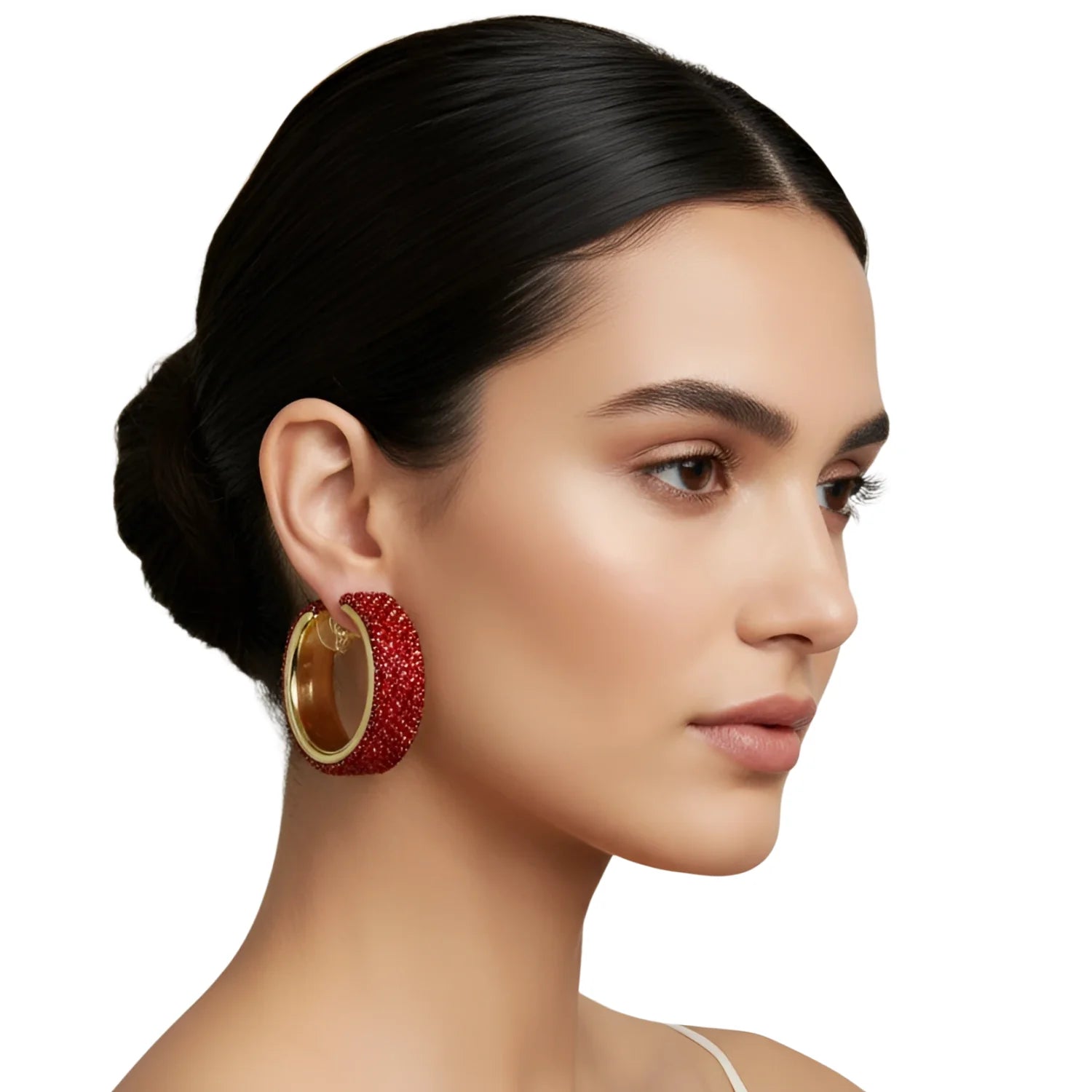 Gold-tone rhinestone hoop earrings - red - Stile Donna Bags