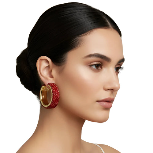 Gold-tone rhinestone hoop earrings - red - Stile Donna Bags