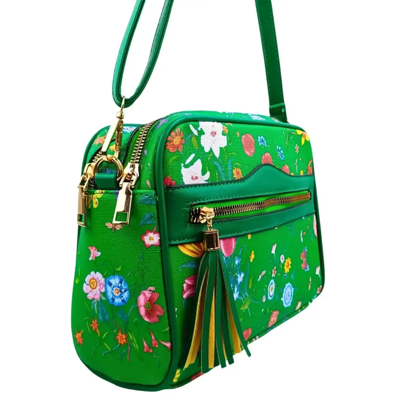 Green Flower Print crossbody bag - MS-1756 - borsa tracolla verde