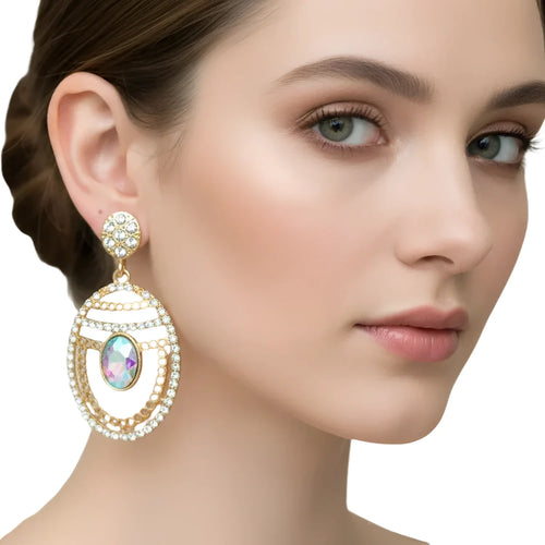 Iridescent Rhinestone Gold-Tone Dangle Earrings - Stile Donna Bags