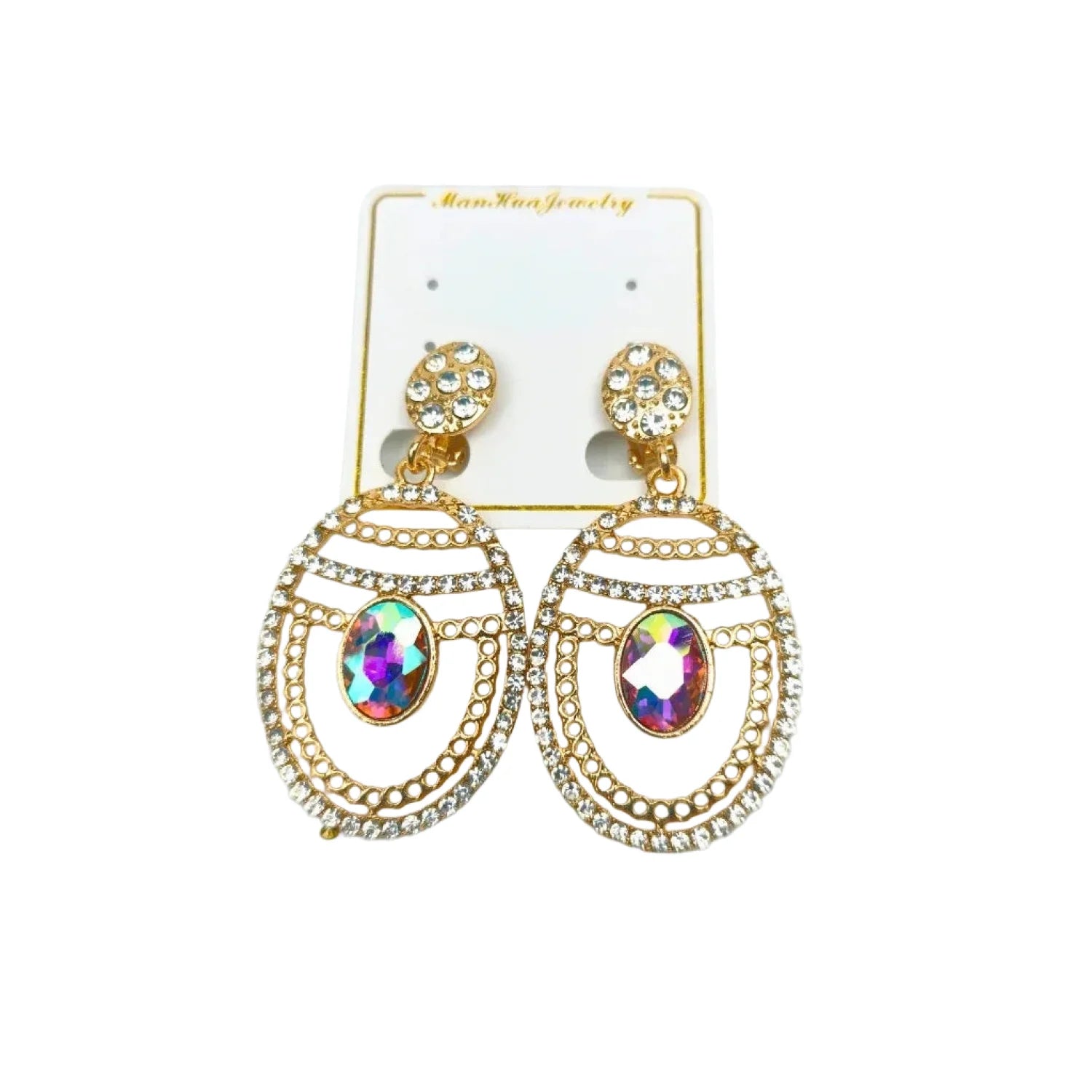 Iridescent Rhinestone Gold-Tone Dangle Earrings - Stile Donna Bags
