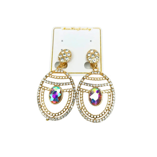 Iridescent Rhinestone Gold-Tone Dangle Earrings - Stile Donna Bags