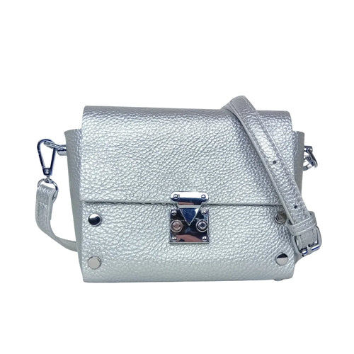 Leather Crossbody Clutch with Silver-Tone Hardware MS-1907 - Stile Donna Bags