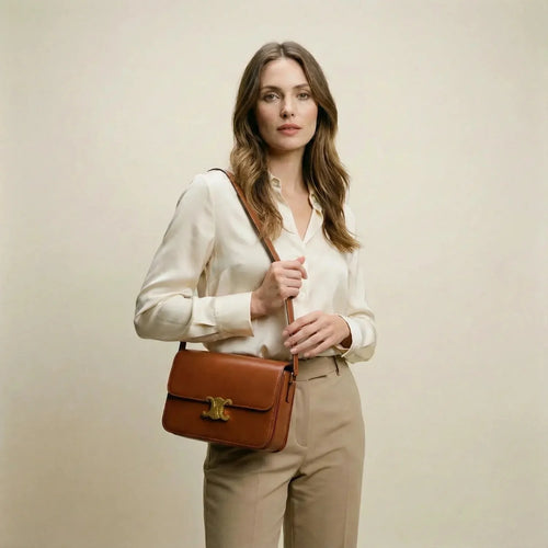 Leather Flap Bag with Gold Hardware - MS-8899 - Stile Donna Bags