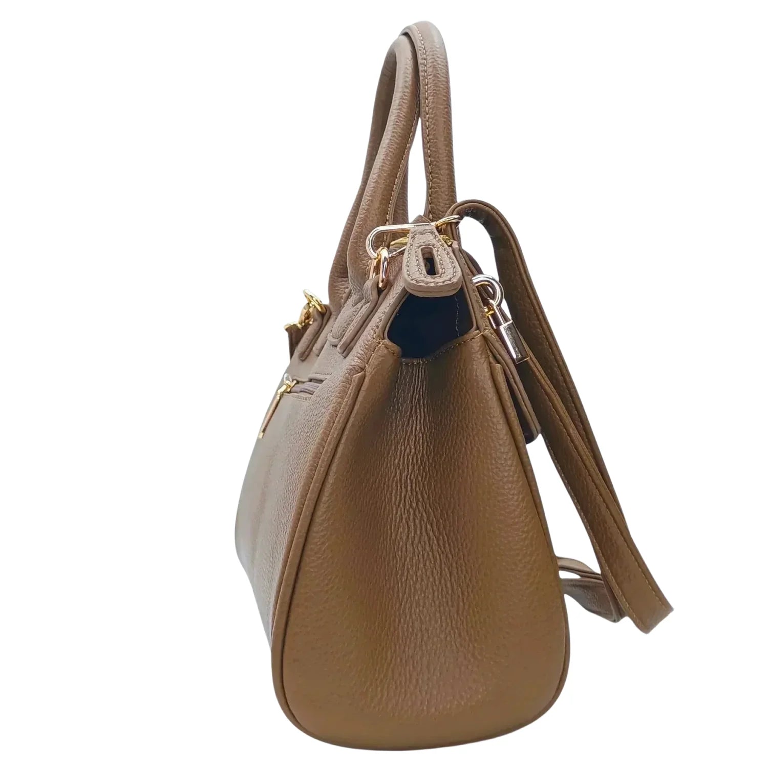 Leather Handbag with Shoulder Strap - MS-8345 - Stile Donna Bags
