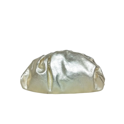 Metallic silver ruched clutch bag with gold chain MS-8799 - Stile Donna Bags