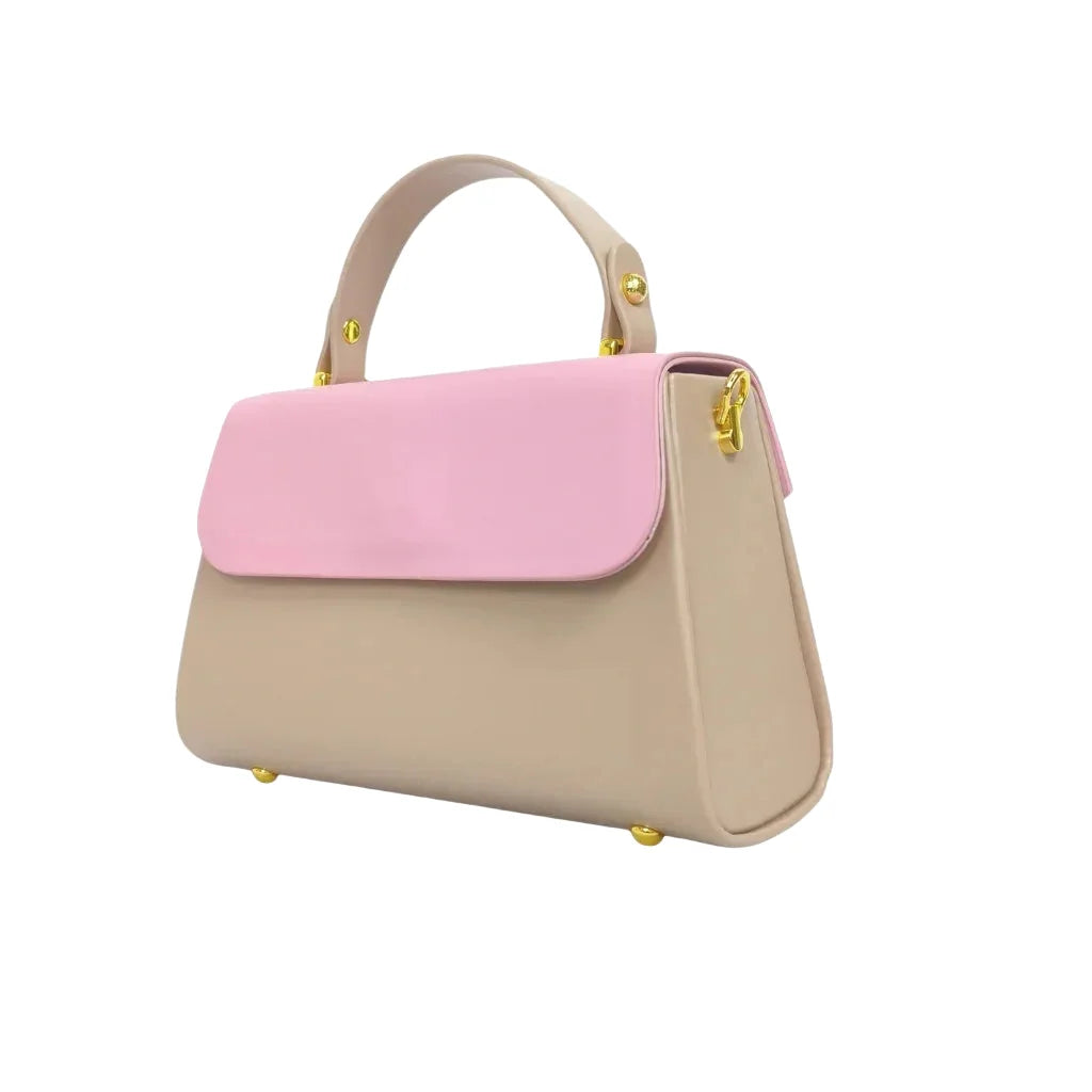 Mini borsa kaki e rosa con lucchetto in oro - bicolore tonalità