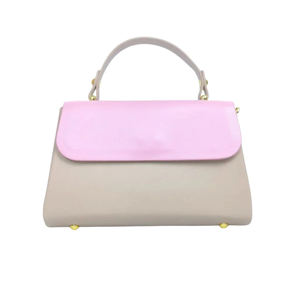 Mini borsa kaki e rosa con lucchetto in oro - tonalità pastello