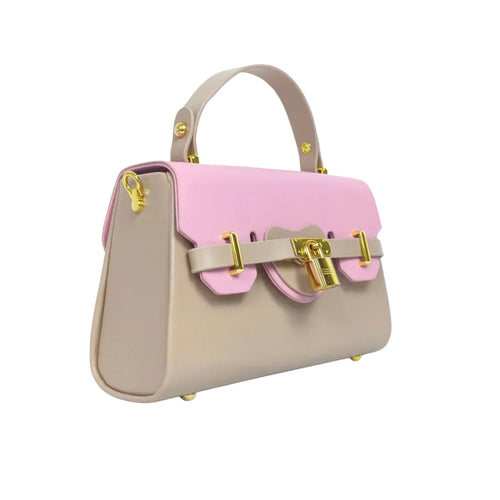 Mini Crossbody Bag with Top Handle and Gold Lock - Stile Donna Bags