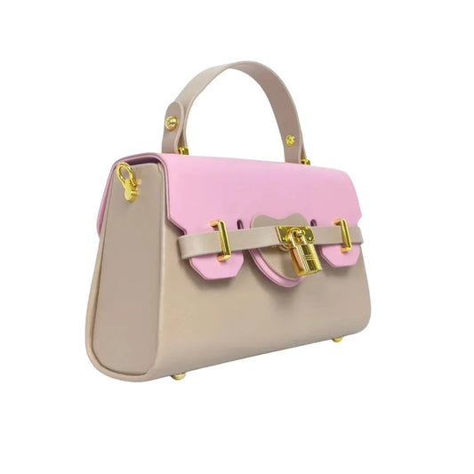 Mini Crossbody Bag with Top Handle and Gold Lock - Stile Donna Bags