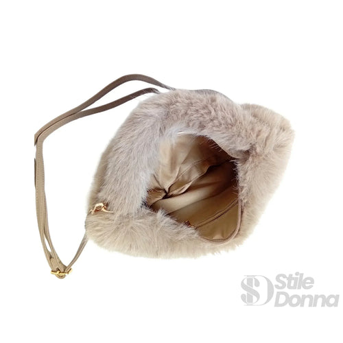 Mini hobo in pelliccia sintetica - borsa secchiello finta