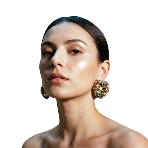 Multicolor Pavé Knot Stud Earrings in Gold-Tone Stainless Steel - Stile Donna Bags