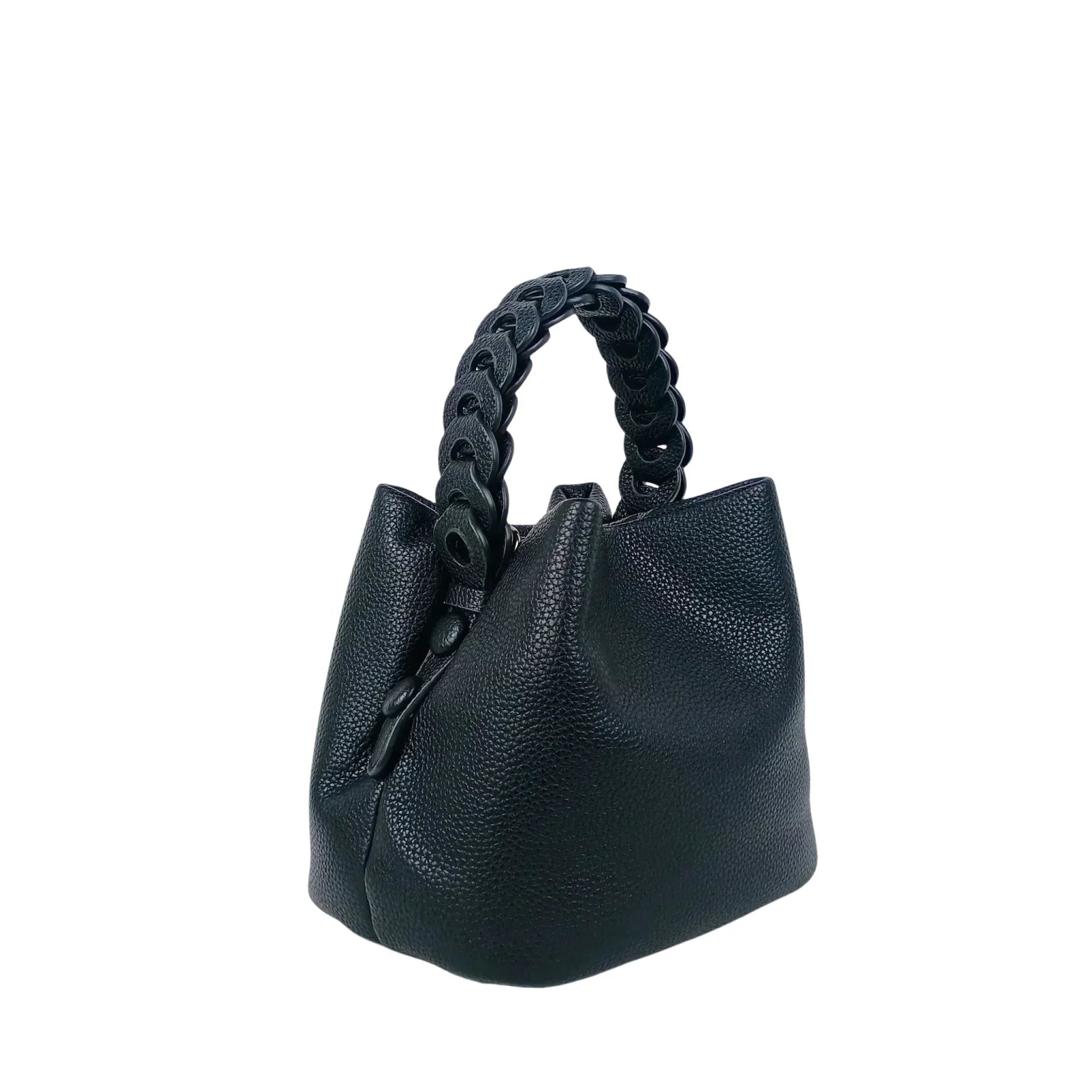 Mustard Yellow Leather Bucket Handbag with Braided Handle - Stile Donna Bags